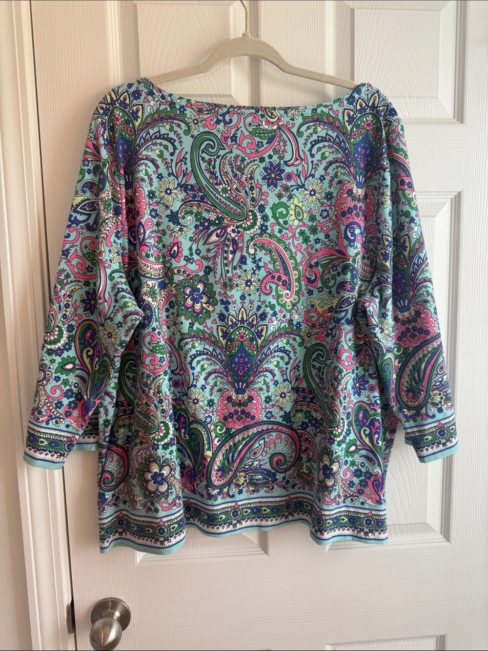 Light Blue Paisley Print Women's Top - Picture 3 of 3